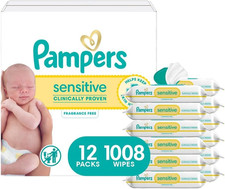 Baby Wipes Sensitive Water-Based Hypoallergenic Unscented 1008 Wipes 12 Packs 