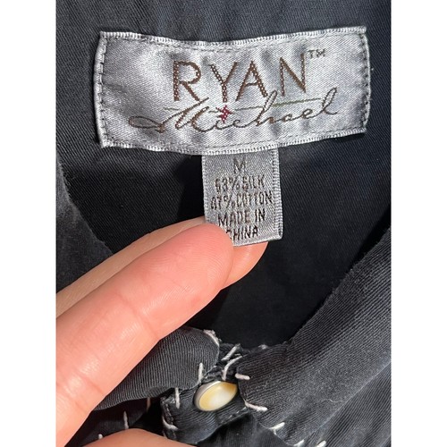 Camisa Ryan Michael Para Hombres M Negra Manga Larga Perla A Presión Seda Algodón Trabajo Occidental - Imagen 3 de 13