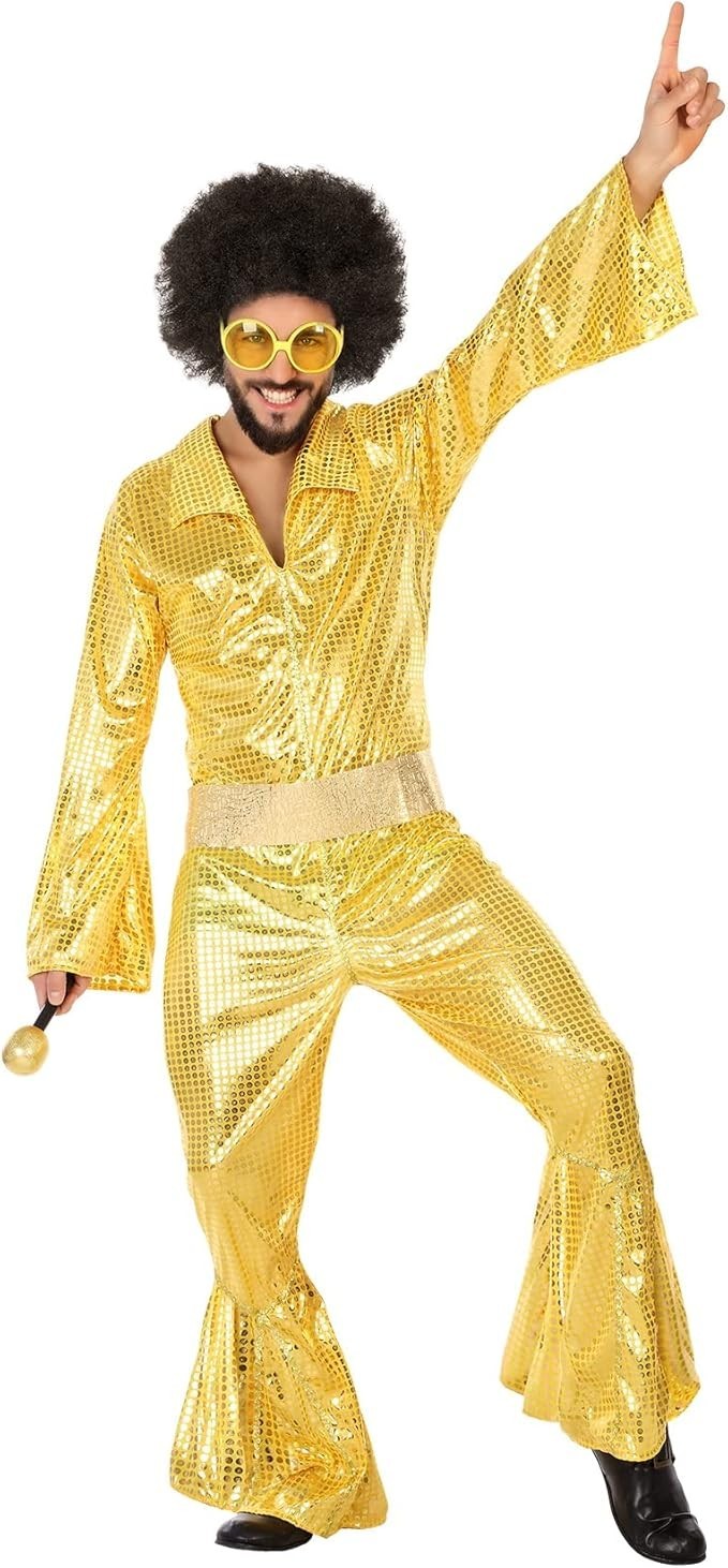 Disfraz ATOSA Buzo Disco Duro Hombre Dorado - Traje Estilo Retro Años 70 - Talla XXL