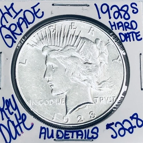 1928 S SILVER PEACE DOLLAR AUTHENTIC HI GRADE U.S. MINT COIN RARE KEY DATE 5228