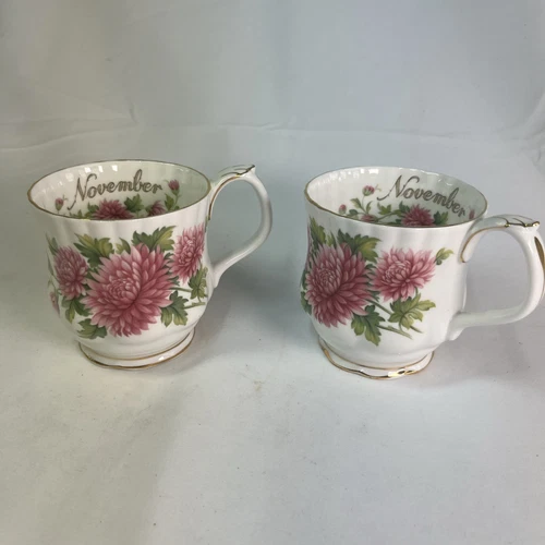 Pair Of Royal Albert Flower of the Month Chrysanthemum November Mugs