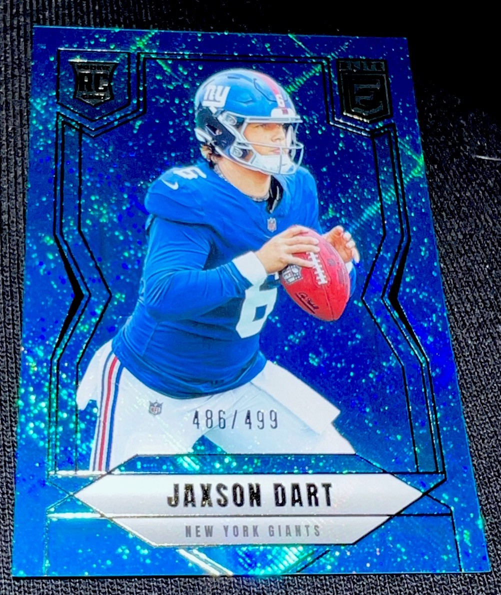 2025 Panini Donruss Elite Jaxson Dart Rookie RC #103 Blue Status Sparkle #D /499