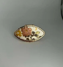 Vintage Japan Floral gold tone Lipstick Holder with Mirror