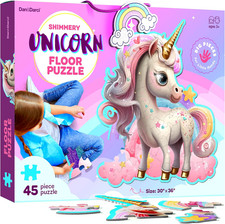 Jumbo Shimmery 45-Piece Unicorn Floor Puzzle for Kids Ages 3-6 Years Old- Large