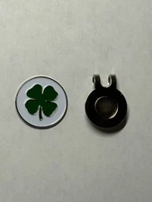 (1) 4-Leaf Clover Good Luck Irish 1" Coin Style Golf Marker With Bonus Hat Clip