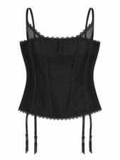 Adore Me Vira Corset Black Women's XL NWT Lace Up Garter Goth Lingerie