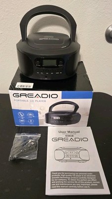 Greadio CD Boombox Portable Player with AUX Input Programmable USB-C Open Box