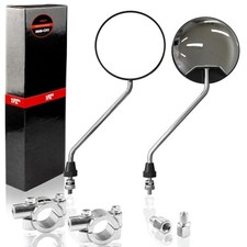 RM3-BM2 8mm Chrome Round Motorcycle Mirrors Rearview Side Chrome and Black