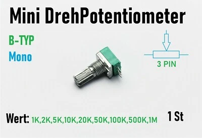 SATOR_STORY Poti Dreh Potentiometer Linear 1K 5K 10K 20K 50K 100K 1M Ohm Mono Arduino B Typ
