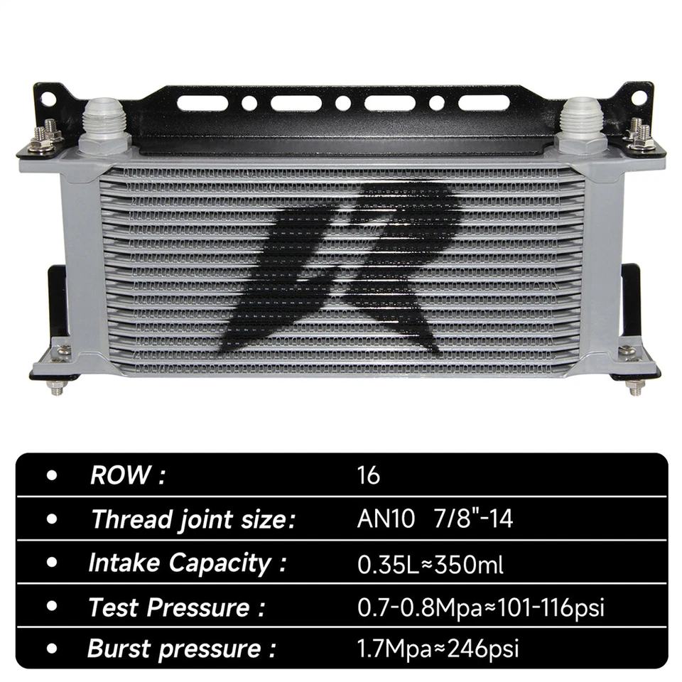 16 Row Stacked Plate Oil Cooler Aluminium AN10 Universal+Mounting Bracket Silver - Image 3 of 4