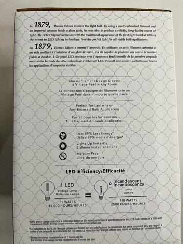 LED Original Vintage Style Bulb and Plug - 11w - 100w replacement - Clear Glass - Picture 3 of 5