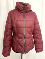 Marks & Spencer Puffer Jacket Coat Burgundy Hidden Hood Women's UK12 C3702