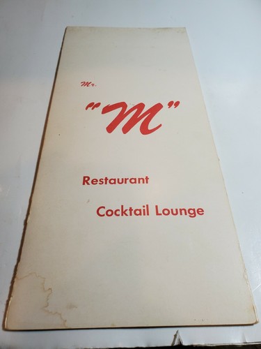Vintage Mr " M" Restaurant cocktail lounge menu  1960s
