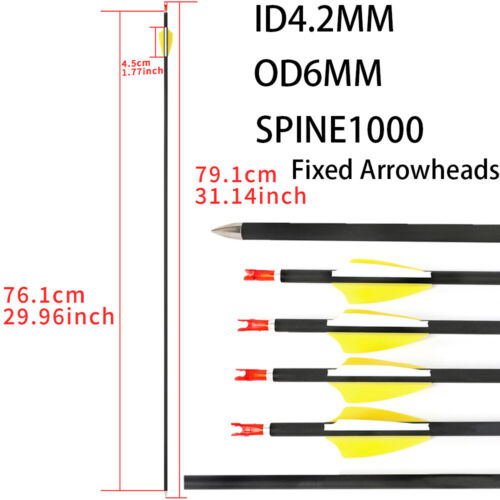 30" Carbon Arrows Archery SP1000 Vanes ID4.2mm Point Recurve Bow Target Shooting - Picture 2 of 18
