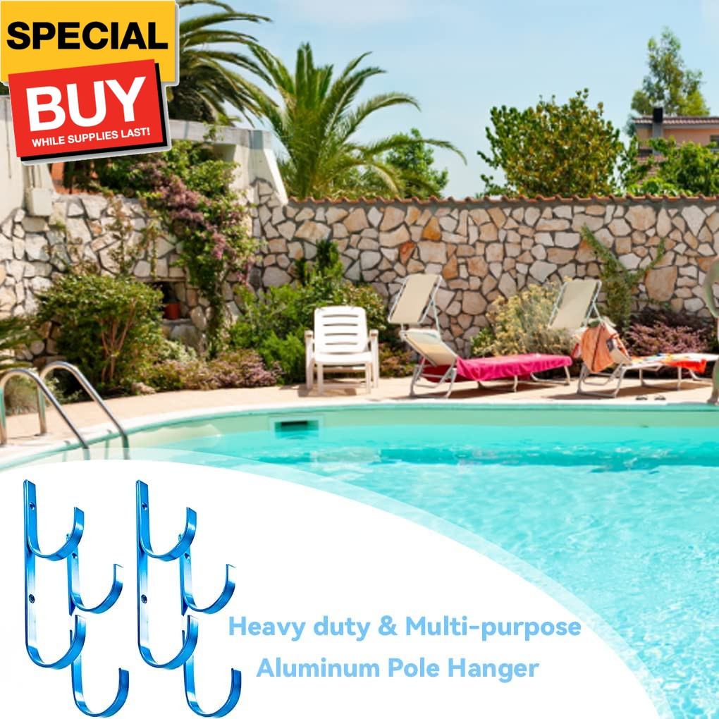 Swimming Pool Aluminum Pole Hanger Set, Blue, 2-Pack (4 Hooks), for Telescoping 
