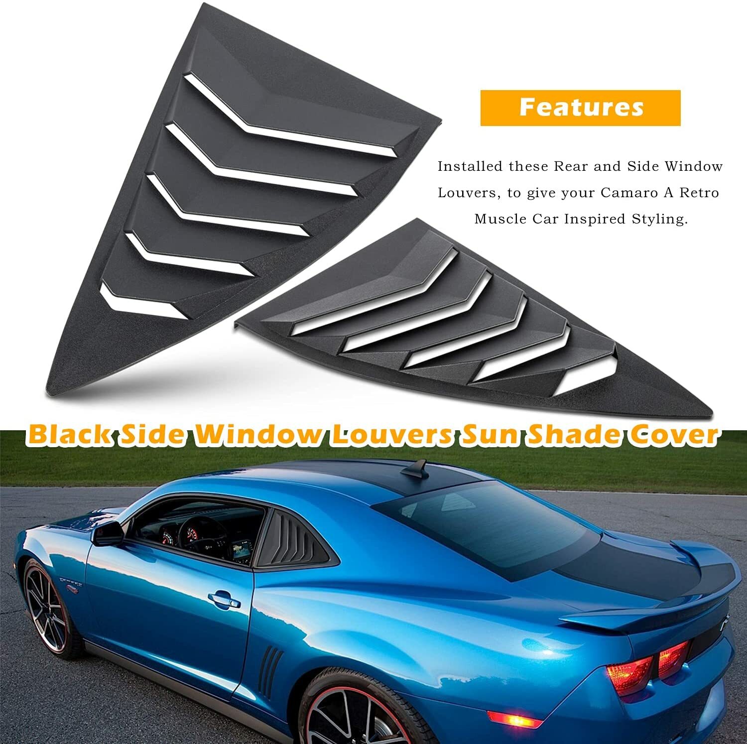 Rear and Side Window Louvers SunShade Cover for Chevy Chevrolet Camaro 2010-2015