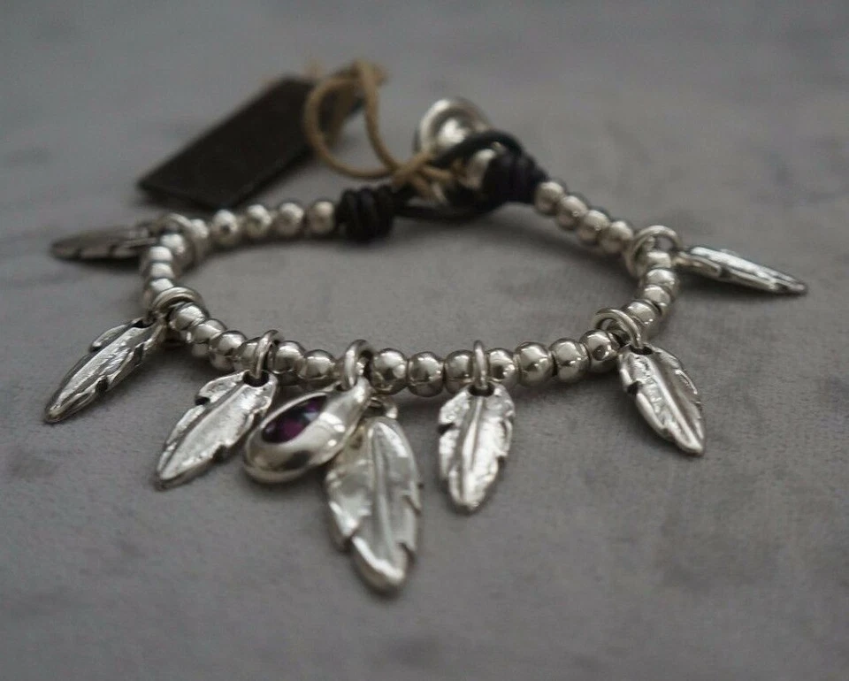 NUEVO CON ETIQUETAS Uno De 50 "Pavonearse" Elementos Fucsia Cristal Pluma Dije Pulsera 7" Foto 3 de 4