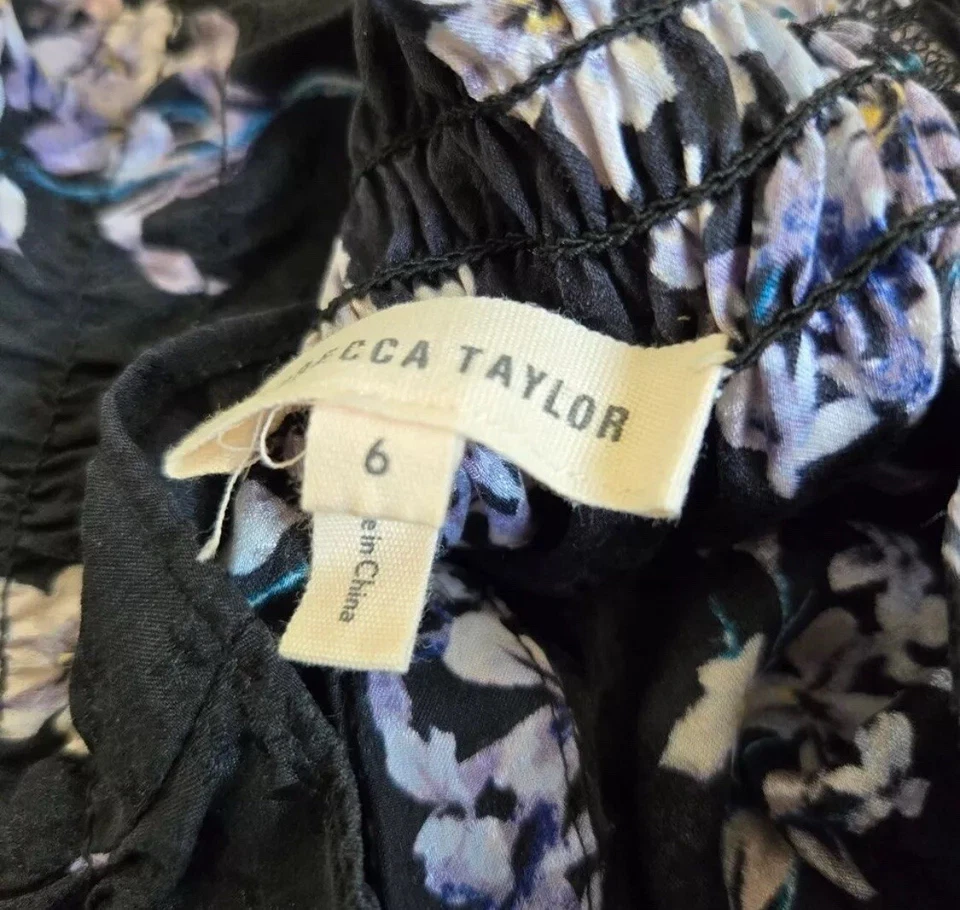 Rebecca Taylor Silk Embossed Floral Black Lightweight Button Tie Waist Dress - Изображение 4 из 4