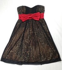 Windsor Women Size Small A-line Dress Strapless Chiffon Red Bow Leopard Cheetah