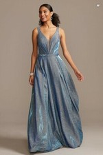  Illusion Plunge Iridescent Metallic Ball Gown sz 2 davids bridal WBMLC19001 