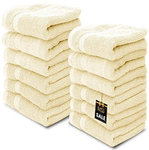 Linge de toilette en coton de luxe 13x13 - serviette de salle de bain 12/pack super absorbant - Photo 1 sur 20