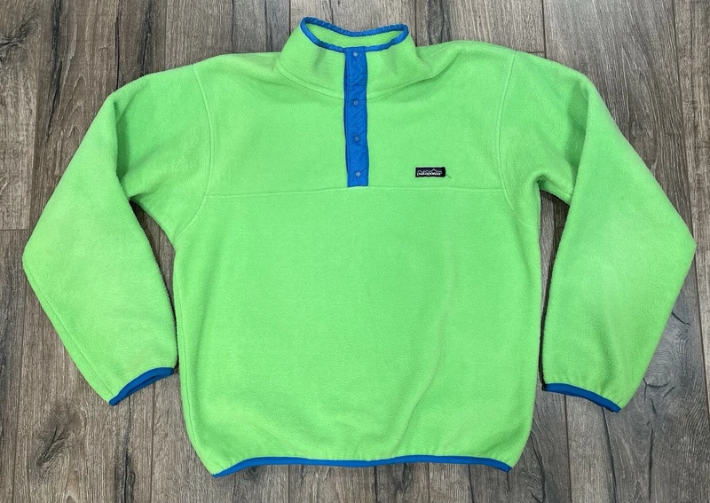 patagonia vintage 90s fleece synchilla button neon sweater