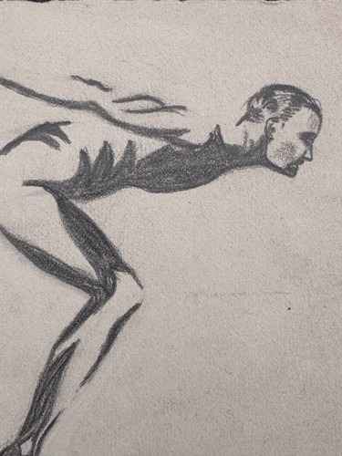 Antique Drawing Portrait Art Deco Hopper With Perch Diver Portrait D' Man Nude - Picture 5 of 7