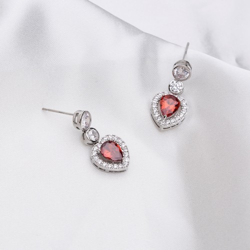 Carino Donna Opera Collana & Orecchini a Goccia,con Trasparente & Rosso 5A - Foto 14 di 18