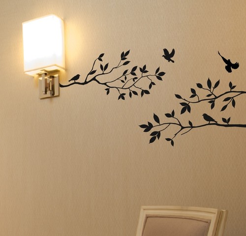 Tree Branches Wall Decal with Birds Vinyl Sticker Nursery Leaves 40" W ...