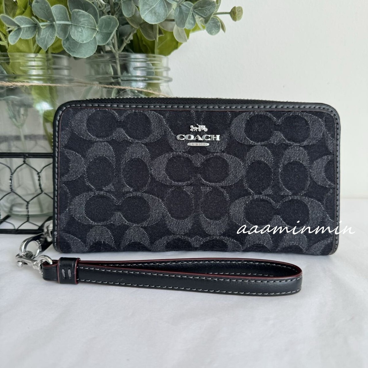 【COACH】Long Zip Around Wallet In Signature/Dark Denim NWT Coach Long Zip Around Wallet In Signature Denim CP412 | eBay