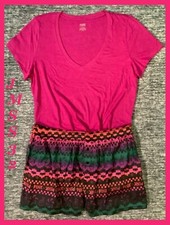 Victoria's Secret Pink Tee Shirt  Sleep Shorts Set Fuchsia Pink Fair Isle L NWT