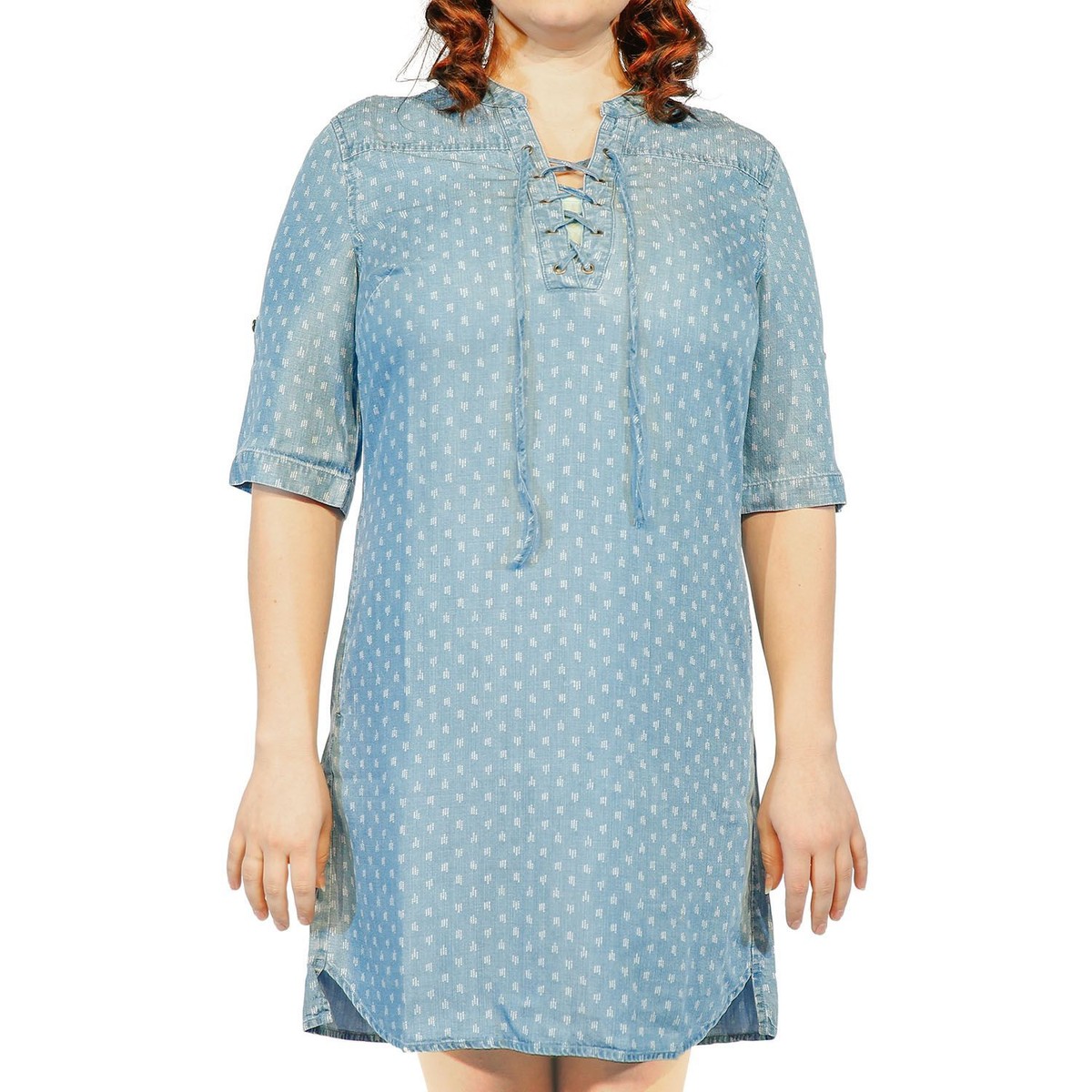 ladies tencel denim dress Tencel Denim Dress: Vintage-Inspired Fit & Flare with Rose Buttons