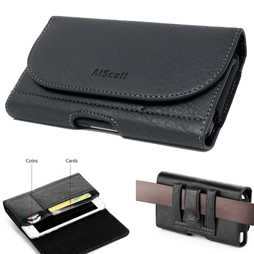 Black Wallet Case Leather Pouch Fits iPhone 16,16 Pro,15 Pro,15,w/ Cover Case on - Picture 1 of 8