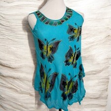 NWT Vintage Butterfly Print Sleeveless Top Teal/Green Fairycore whimsy grunge M