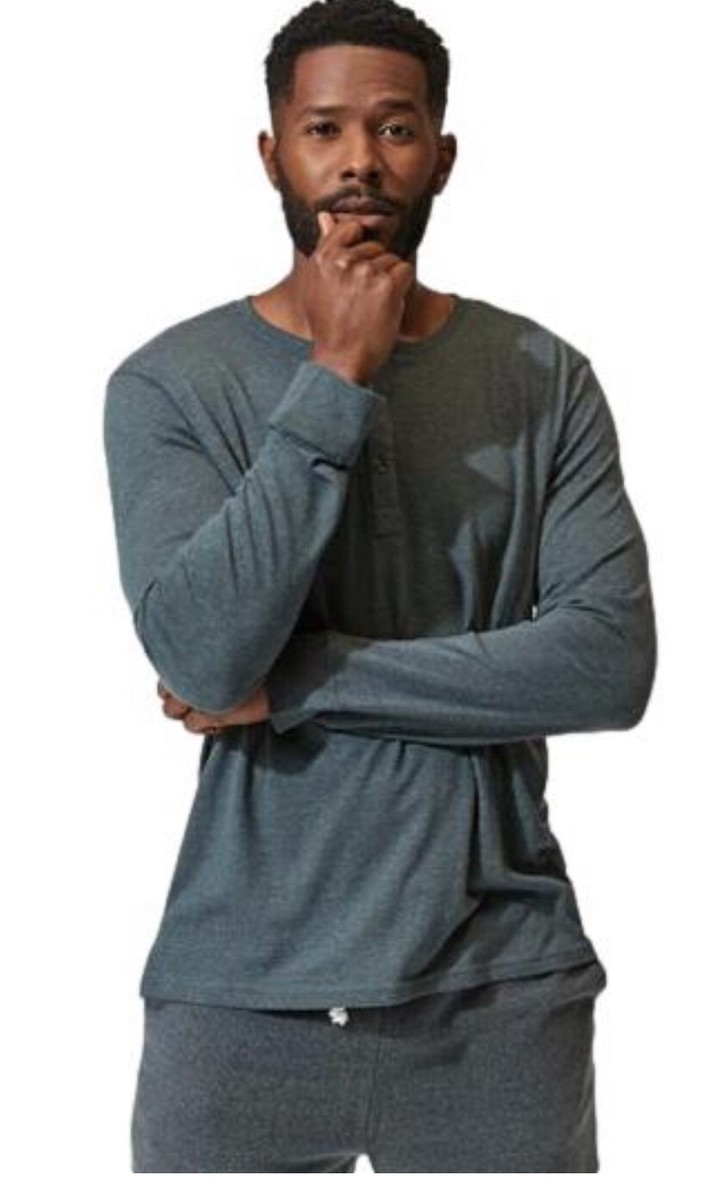 Threads Though Mens Triblend Long Sleeve Henley Shirt Gunmetal Gray Size  Large