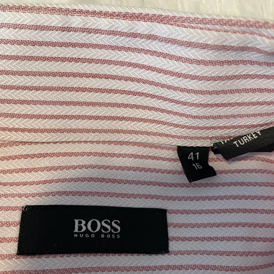 Camisa Hugo Boss Para Hombres Talla 41/16 Rosa y Blanco Tweed Manga Larga Con Botones Usada en Excelente Condición Foto 2 de 4