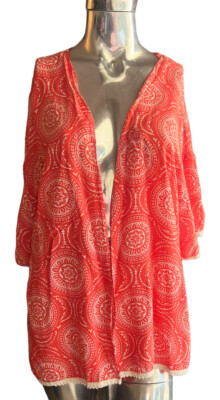 No Boundaries NOBO Open Front Shirt Pink Coral White Trim Size XL 15-17