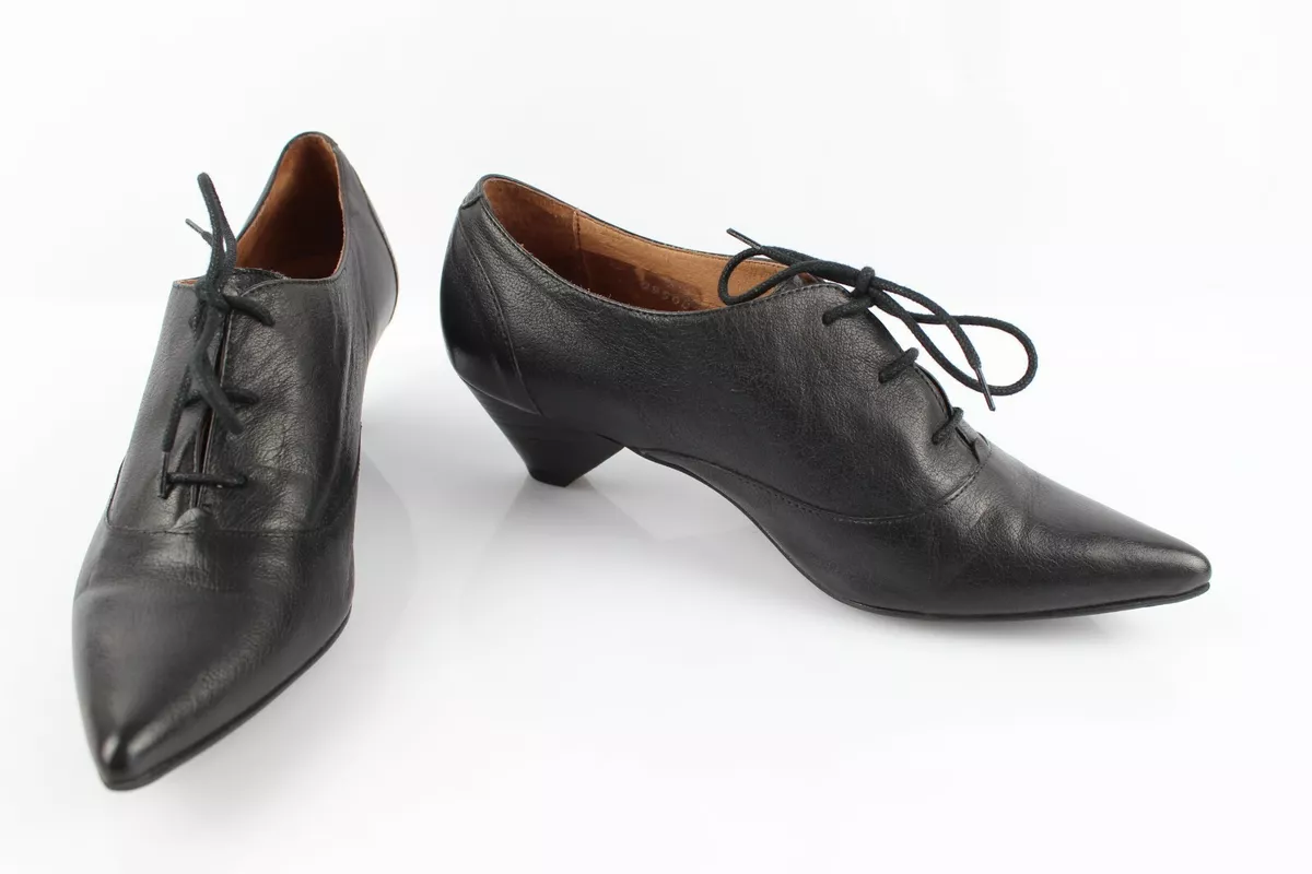 San Marina Court Shoes Richelieu Sharp Pointed Black Leather T 39