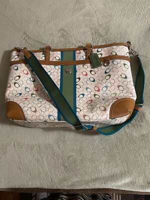 XL COACH CHELSEA HERITAGE Stripe Laptop Purse Handbag Tote Diaper