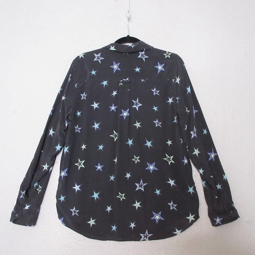 Rails Top Blouse Women Large Black Cosmic Stars Rebel Silk Button Up Pocket - Picture 2 of 12