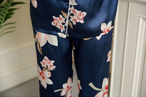 Women's Short Sleeve Silk Pajamas Set Print Satin Sleepwear Homewear Nightwear - Picture 81 of 251