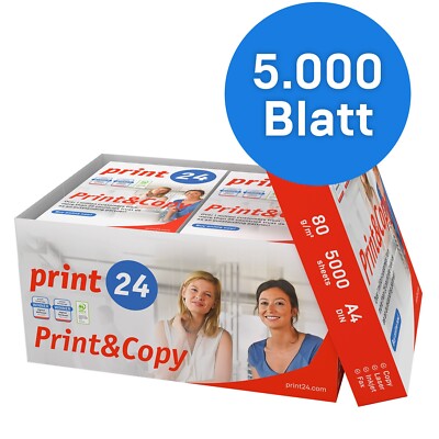 print24 Druckerpapier Kopierpapier 5000 Blatt 10 x 500 A4 80g Premium Weiß