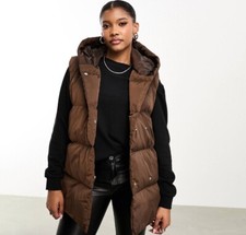 Threadbare Tie Waist Hooded Gilet In Chocolate Brown