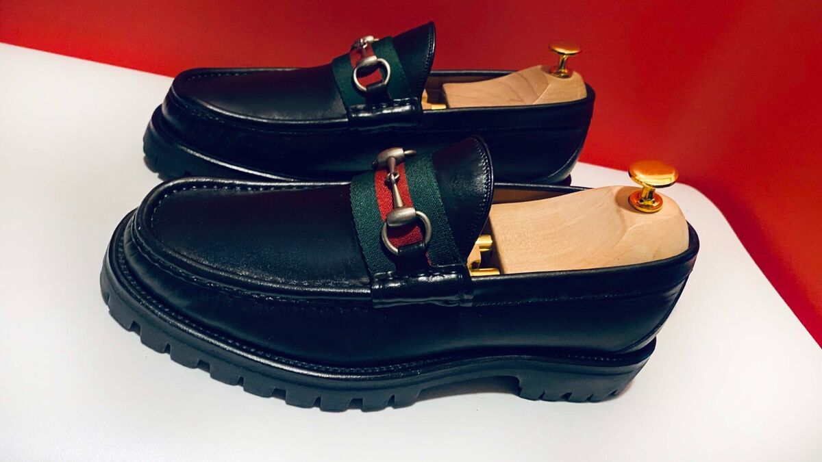 $1189.00 !! GUCCI MEN BLK HEAVY LUG SOLE BITS SHOES LOAFERS