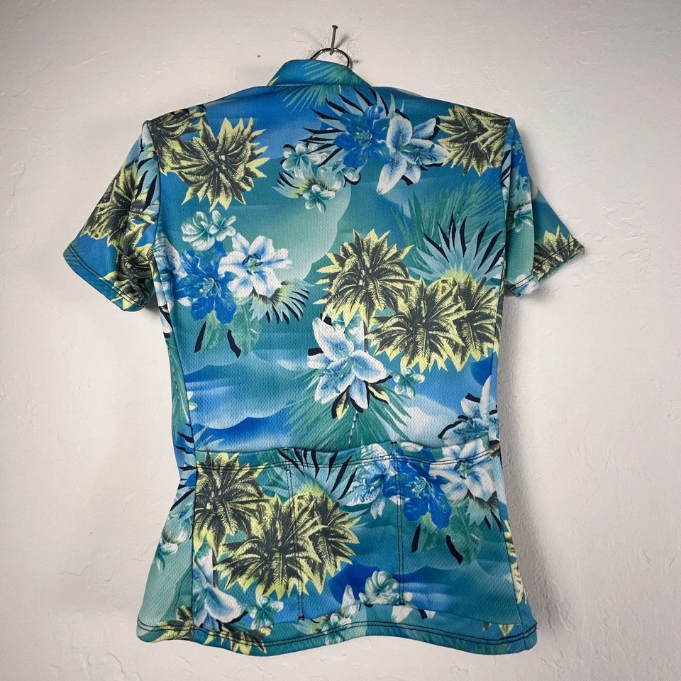 Camisa Top Jersey SheBeest Mujer Media Cremallera Pequeña Tropical Floral Azul Manga Corta Foto 2 de 4