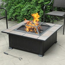 Axxonn Tuscan Outdoor Ceramic Tile Top Wood Fire Pit Black Antique