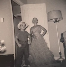 Vintage Original Photograph BOY AND BIG SISTER STRIKE A POSE