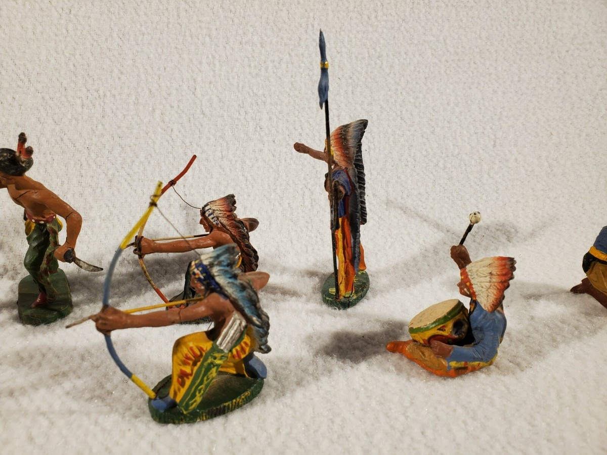 13) Vintage Elastolin Cowboy & Indian Composition Figures ~ Made in Germany