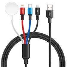 Multi Charging Cable 3.5A, 4 in 1 Braided iWatch iPhone Multi Charger with Lig