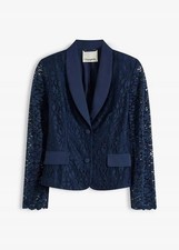 Spitzenblazer Gr. 38 Dunkelblau Damen Langarm Abend-Blazer Jacke Neu